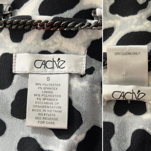 Cache Coat Womens Small Black White Leopard Print‎ Belted Trench Jacket Pockets - Picture 10 of 10